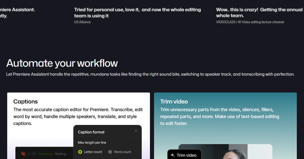 Screenshot of Premiere Assistant