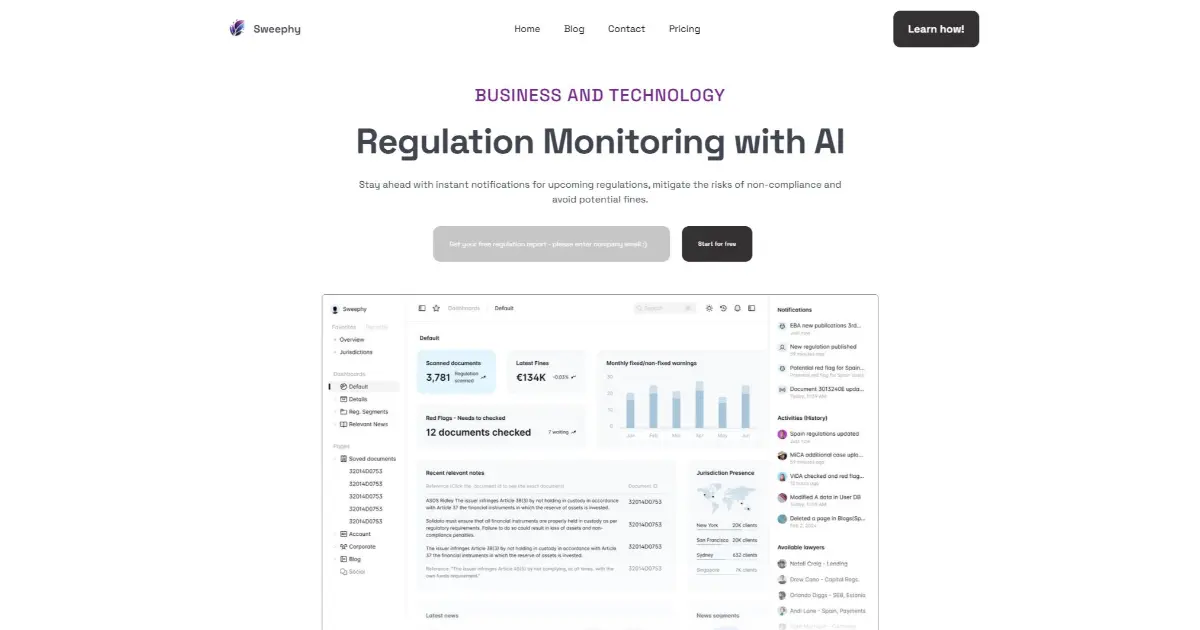 Screenshot of Sweephy - Sweephy is an AI-powered regulation monitoring pla...