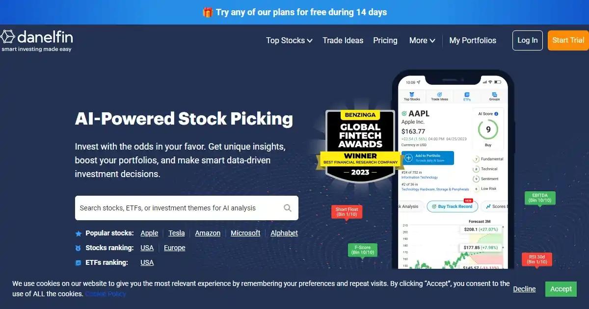 Screenshot of Danelfin - An AI-powered platform for smart stock investment ...