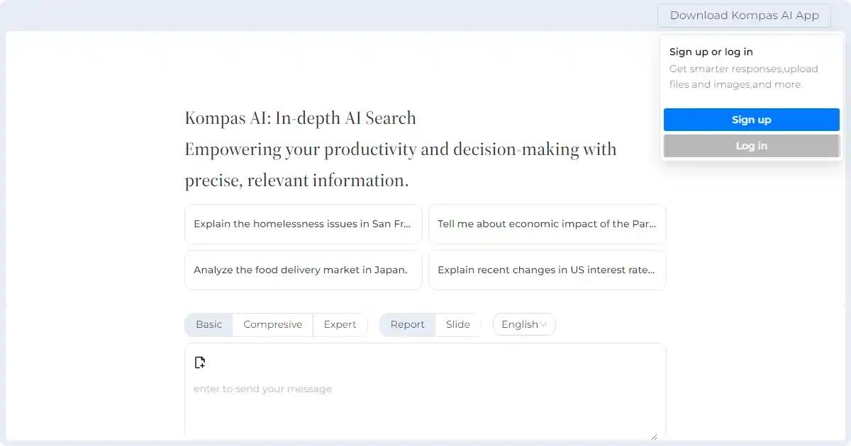 Screenshot of Kompas AI - Kompas AI provides sophisticated AI agents for com...