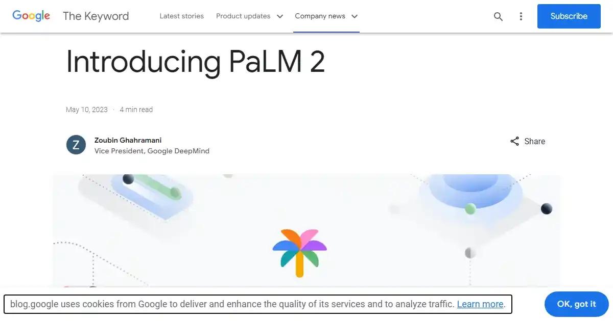 Screenshot of Google PaLM 2 - Google PaLM 2 is a next-generation large language ...