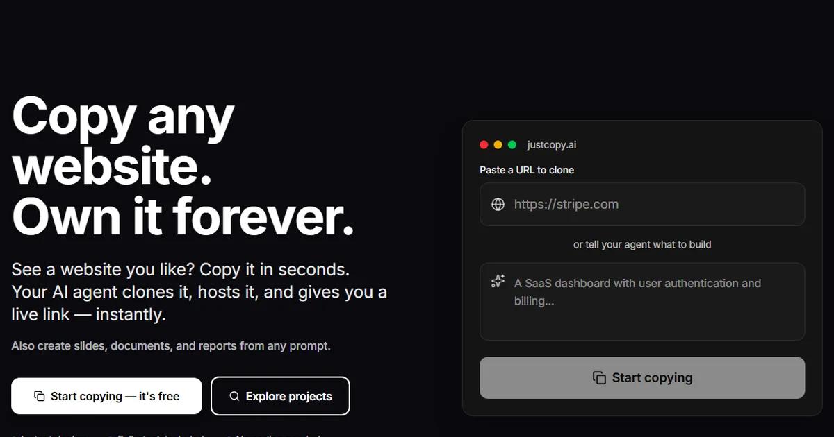 Screenshot of JustCopy.ai