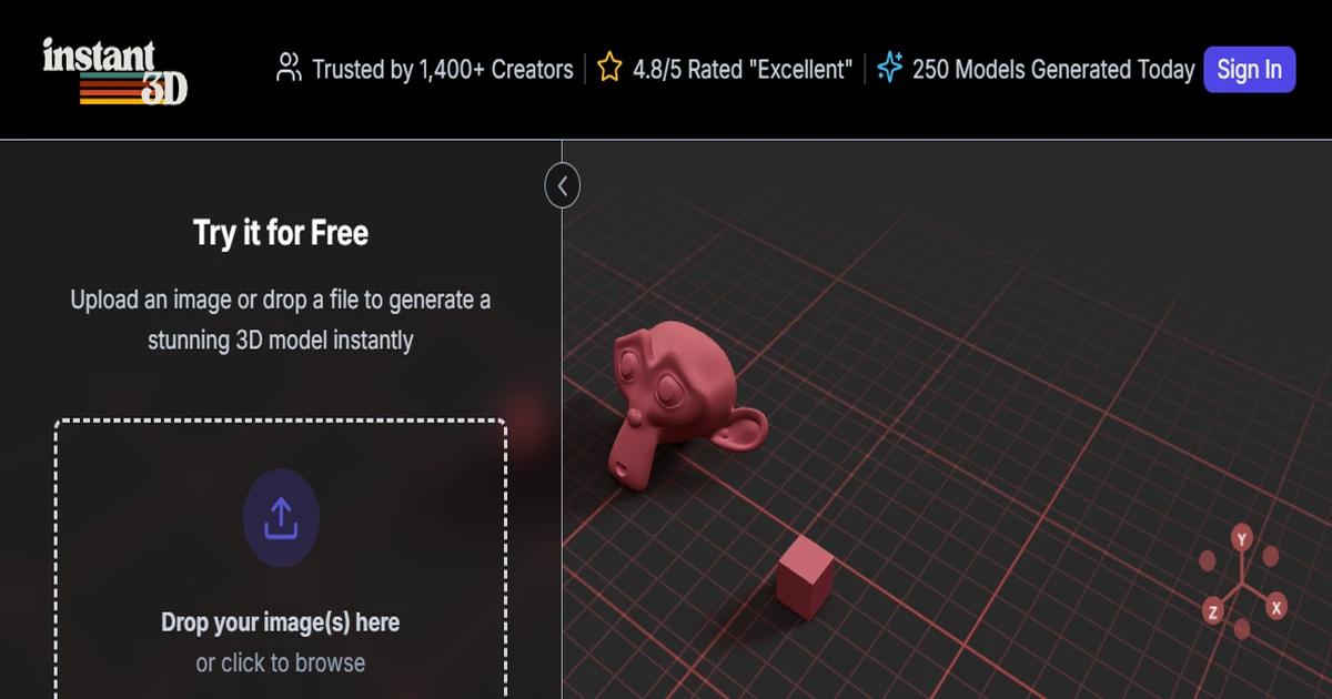 Screenshot of Instant3D.ai - Instant3D.ai quickly transforms 2D images into hig...