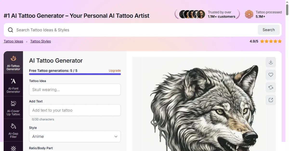 Screenshot of TopTattoo.ai
