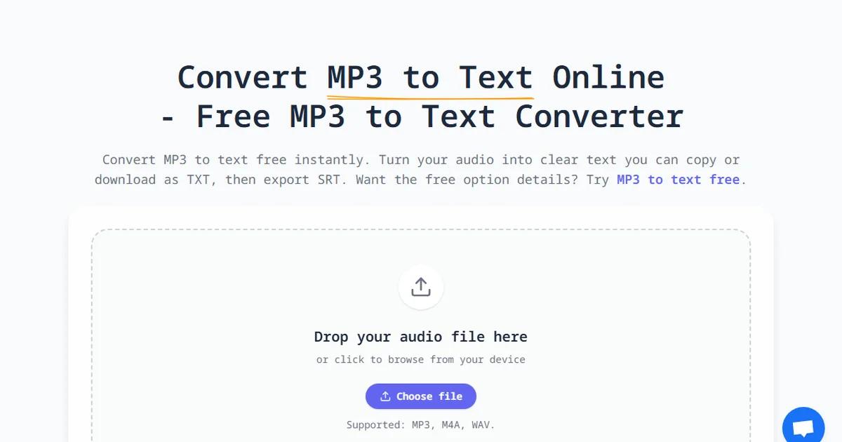 Screenshot of Free MP3 to Text Online Converter