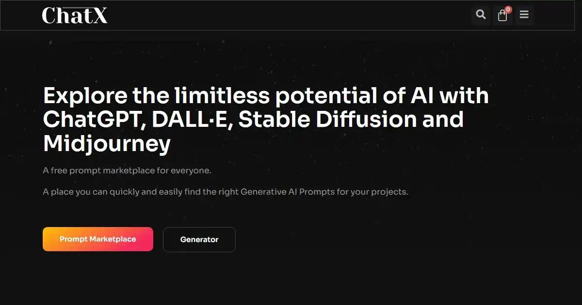Screenshot of ChatX - ChatX is a free marketplace for AI prompts, offeri...