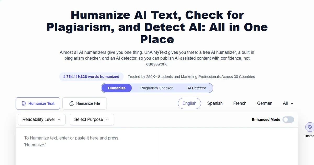 Screenshot of UnAiMyText