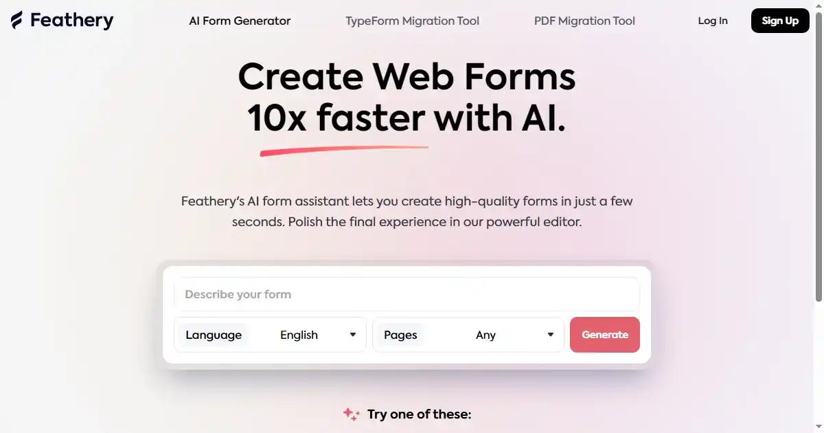 Screenshot of Feathery - An AI-powered form builder for efficient and profe...