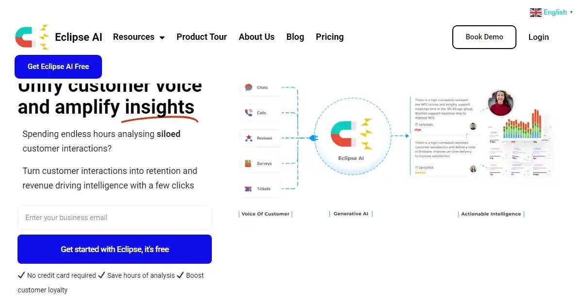 Screenshot of Eclipse AI - Eclipse AI unifies omnichannel voice-of-customer d...