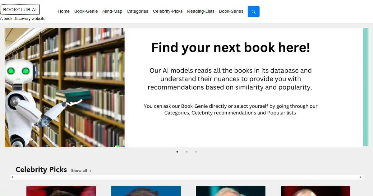 Screenshot of Bookclub - Bookclub.ai is an AI-powered book recommendation p...