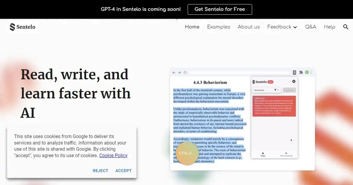 Screenshot of Sentelo - Improved search engine for better reading and writ...