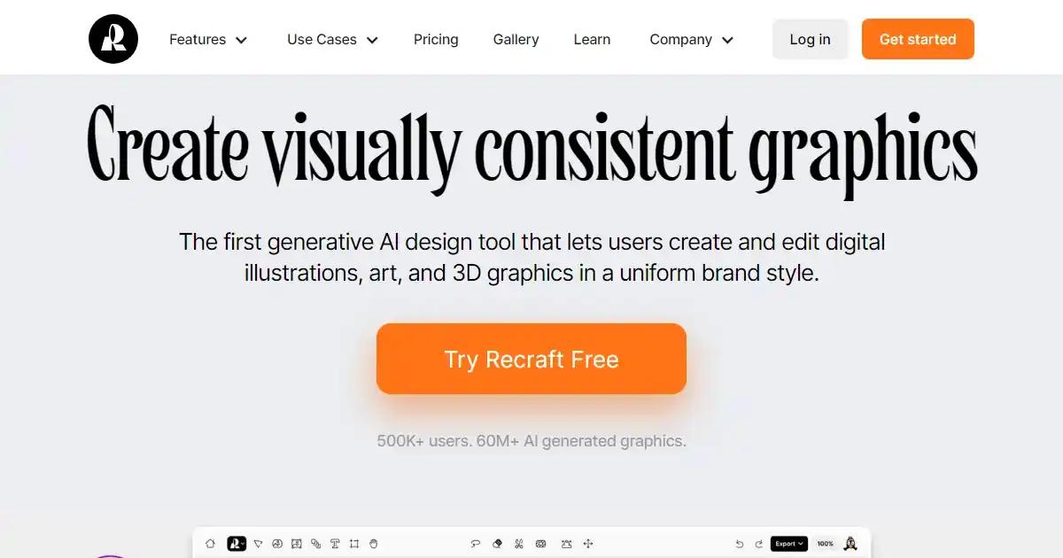 Screenshot of Recraft - Generate vector art, 3D images and more...