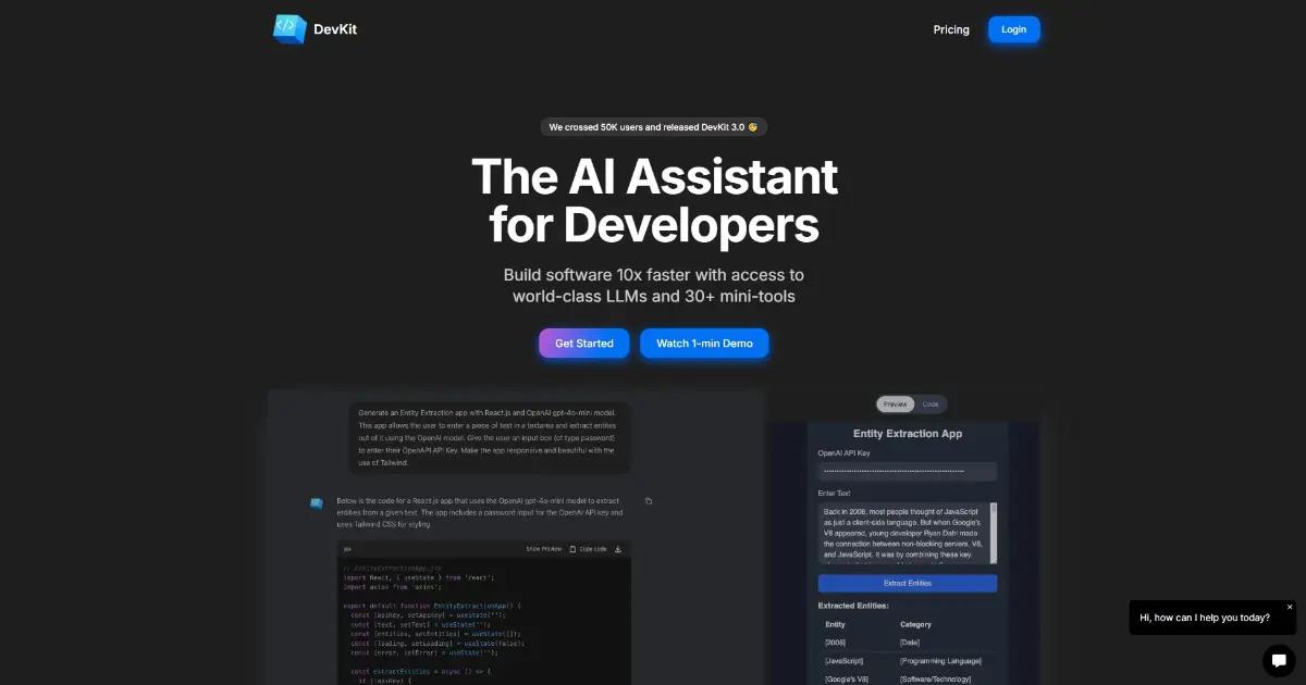 Screenshot of DevGPT- by DevKit - AI Assistant for Developers. Build software 10x fa...