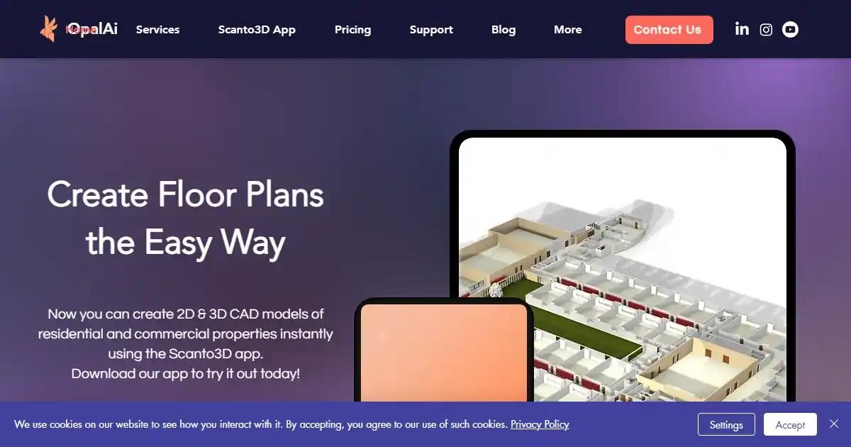 Screenshot of OpalAi - Floor plans & 3D visuals for real estate & constru...