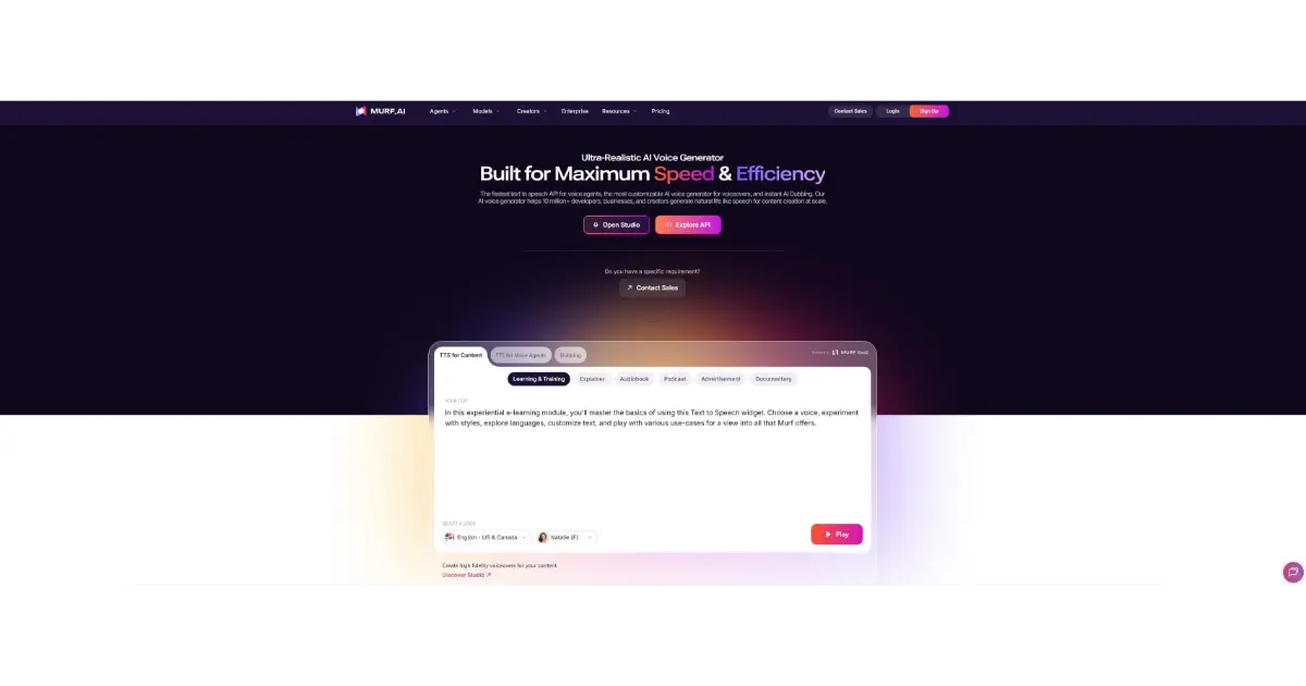 Screenshot of Murf AI
