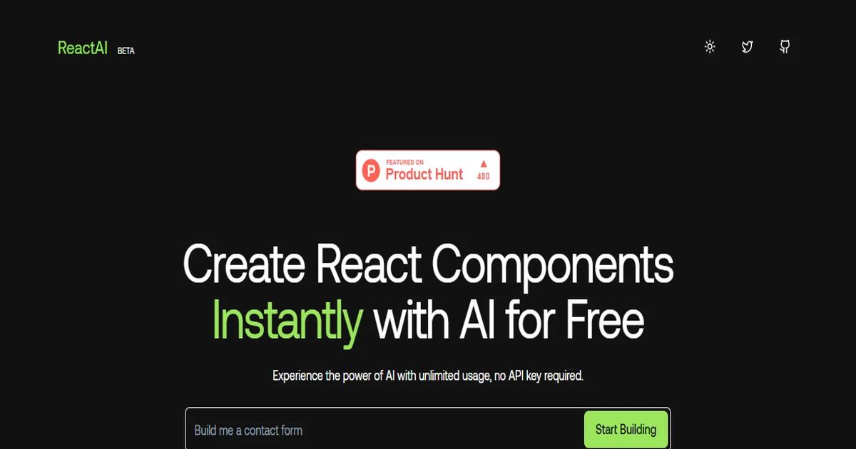 Screenshot of ReactAI - ReactAI is an open-source AI component builder for...