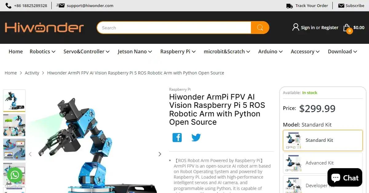 Hiwonder Armpi FPV AI Vision Raspberry Pi 4B ROS Robotic Arm