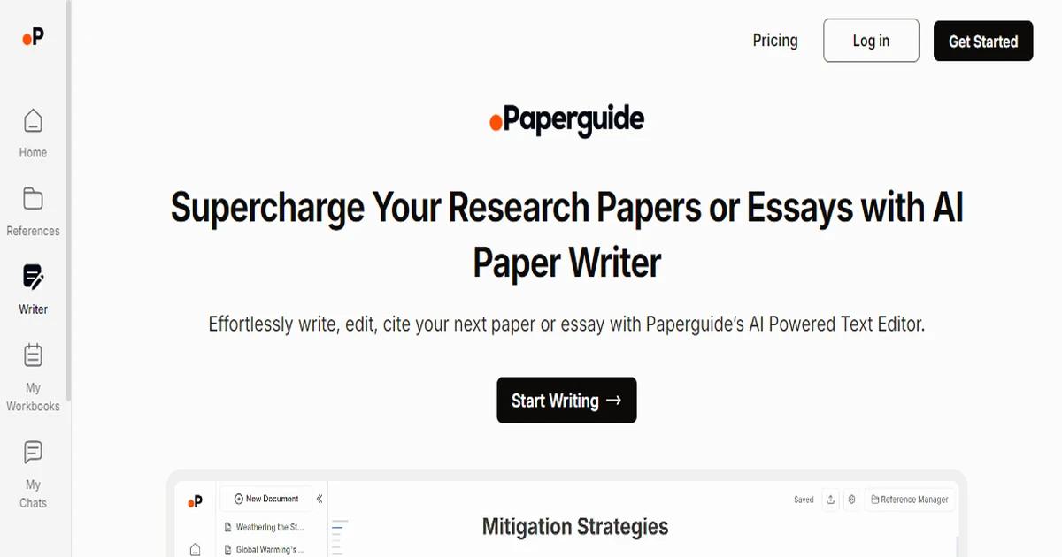 Screenshot of Paperguide - Paperguide is an AI-powered platform that speciali...