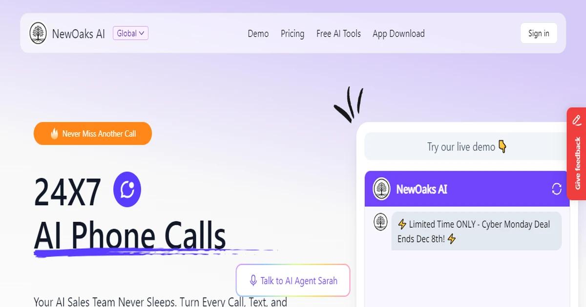 Screenshot of New Oaks AI - New Oaks AI is an AI-powered chatbot that handles ...