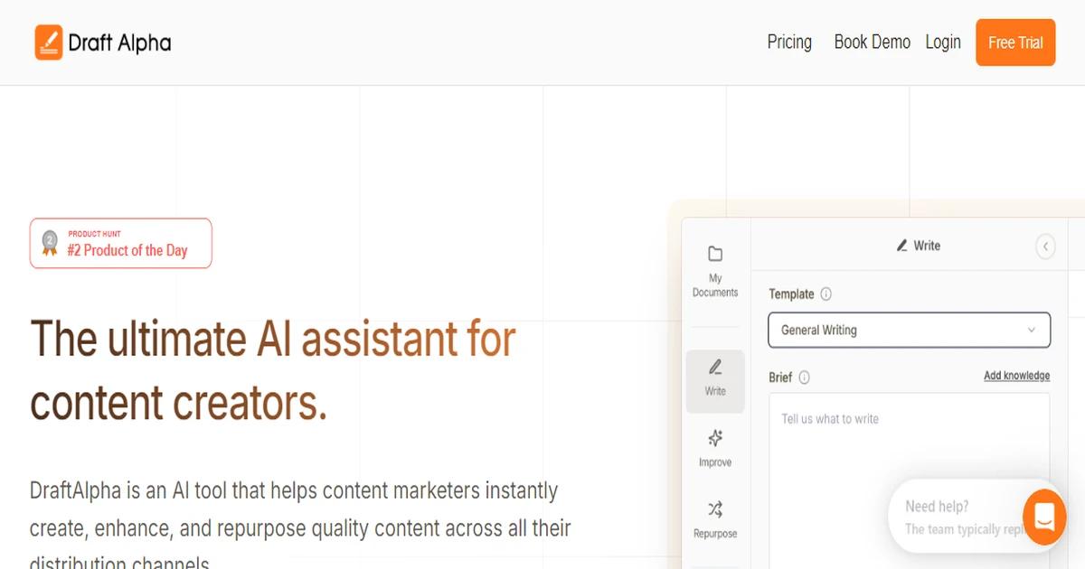 Screenshot of Draft Alpha - Draft Alpha is an AI content generation tool desig...