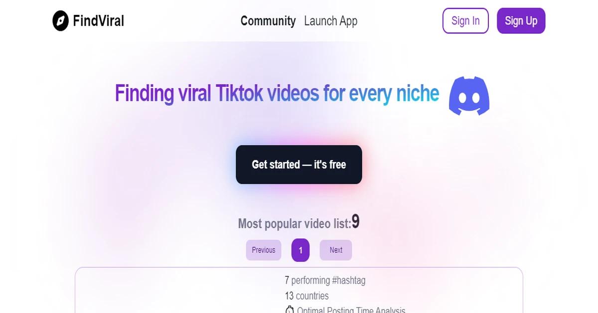 Screenshot of FindViral - AI-Powered Insights for Maximizing TikTok Engageme...