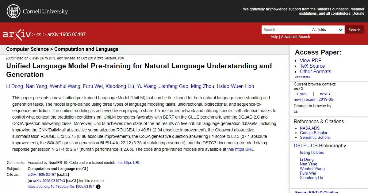 Screenshot of UniLM - A new unified pre-trained Language Model (UniLM) f...