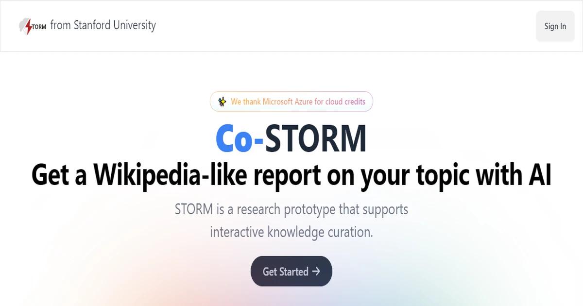 Screenshot of Co-Storm - STORM is an AI tool developed by Stanford Universi...