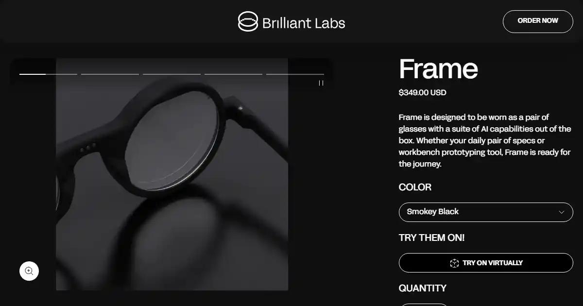 Screenshot of Brilliant Labs - Frame is an open-source AI glasses with augmented ...