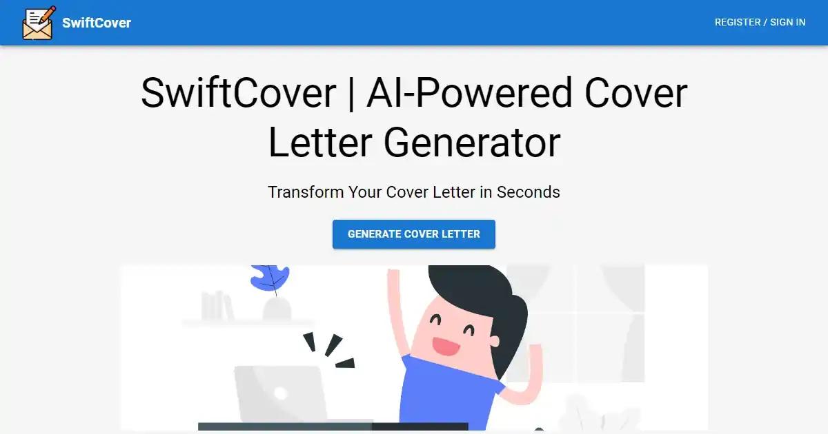 Screenshot of SwiftCover - SwiftCover | AI-Powered Cover Letter Generator...