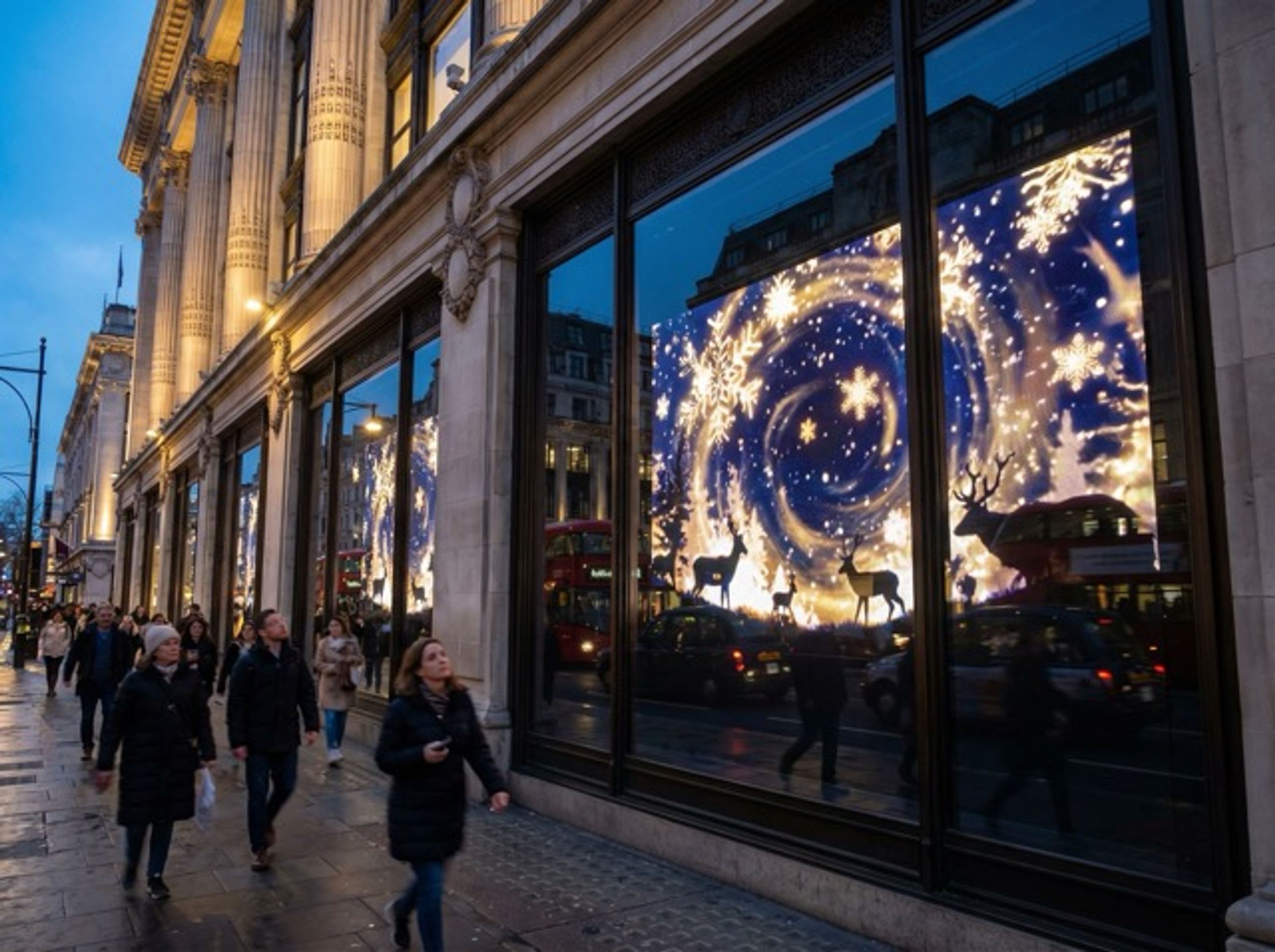 Selfridges, Oxford Street shopfront, an LED video wall installed by MegaScreens