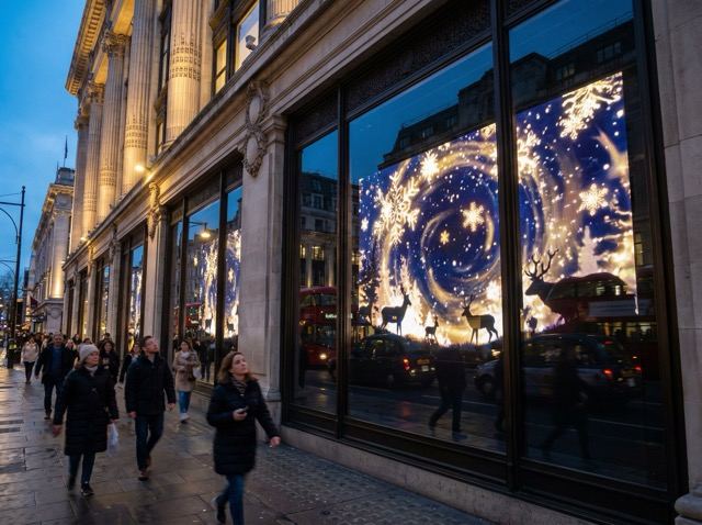 Selfridges, Oxford Street shopfront, an LED video wall installed by MegaScreens