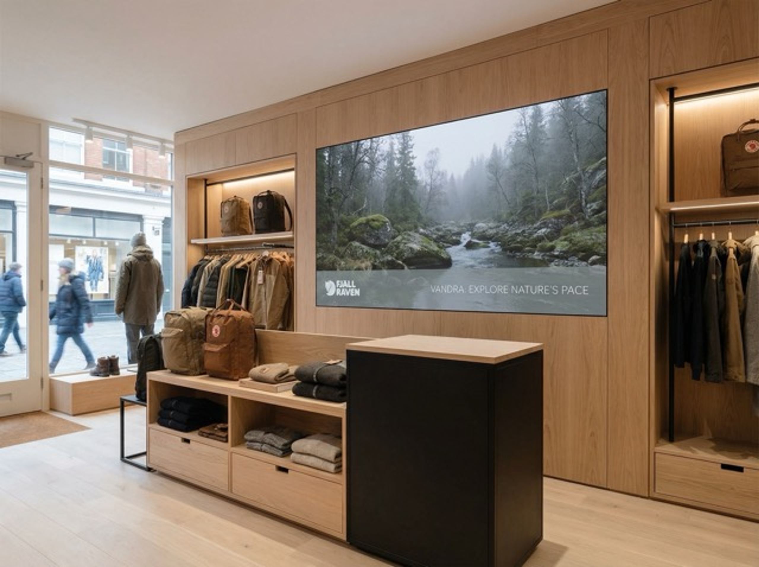 LED display installed for Fjällräven, Iconic Outdoor Brand's Retail interior