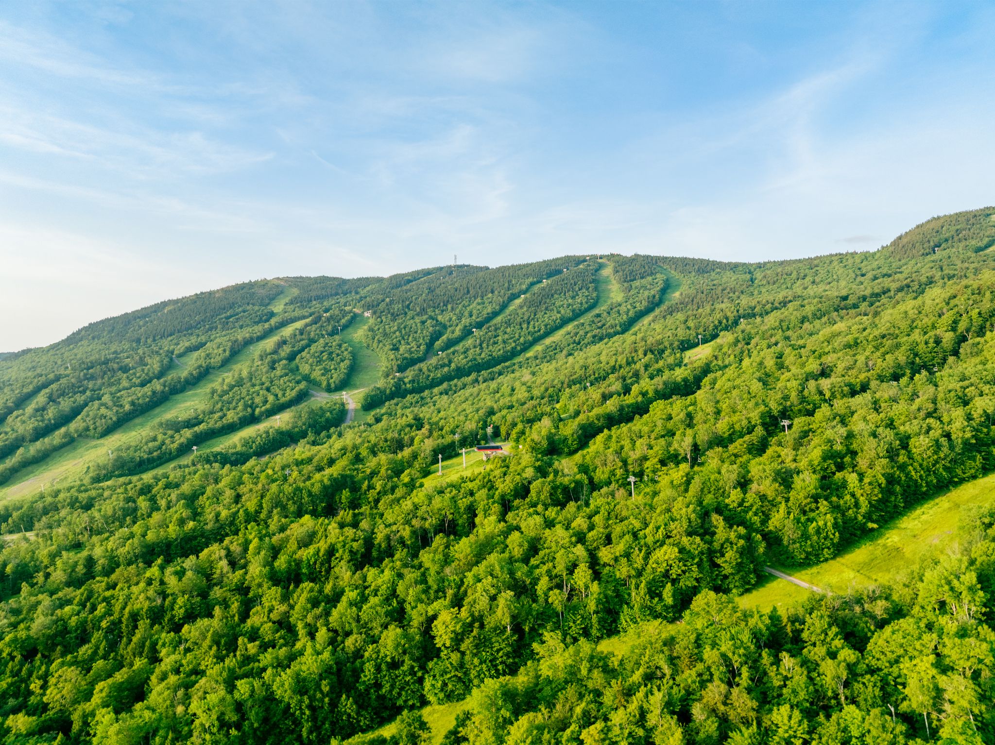 An aerial view of the green trees on North Peak at Sunday River.
