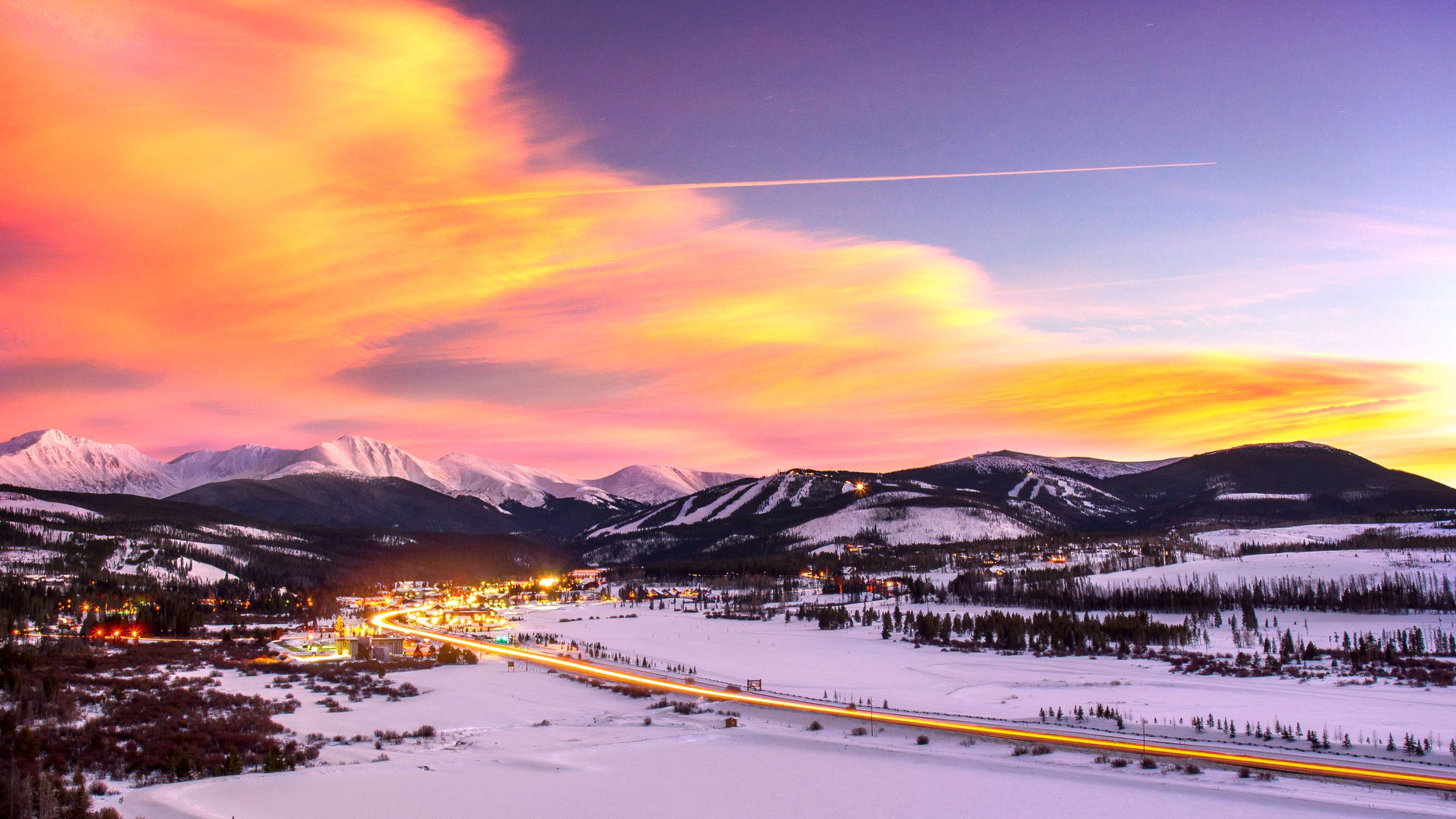 A sunrise over the Fraser Valley looking at Winter Park Ski Resort in Colorado