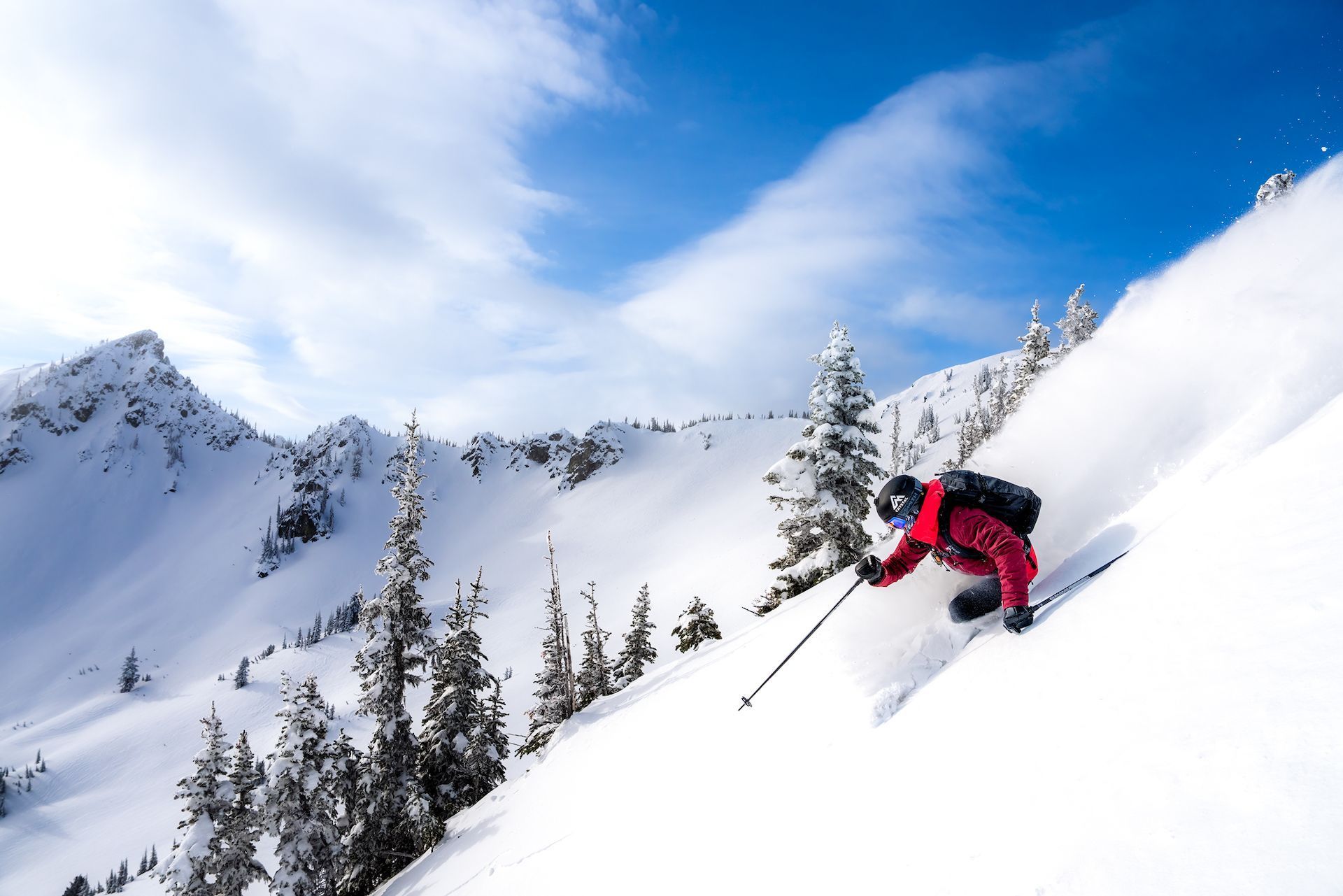 Skier with Mt Rainier Gondola at Crystal