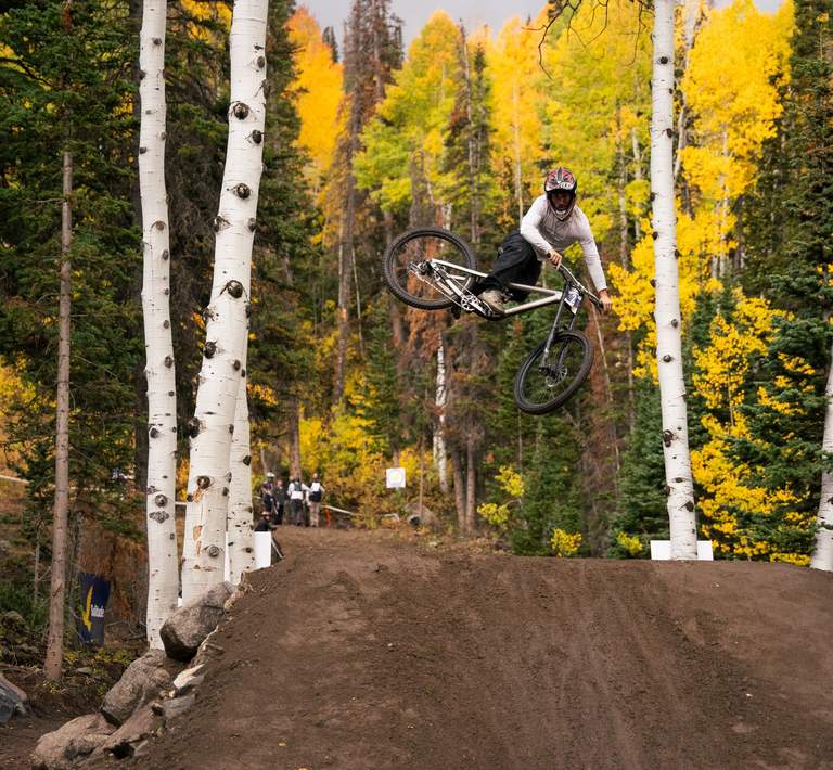 Two bikers riding Solitude Bike Park