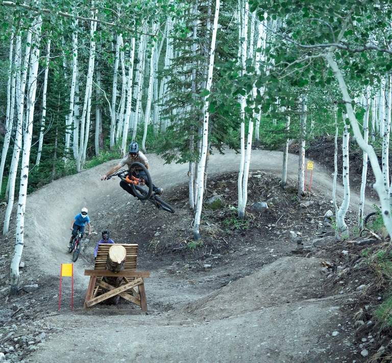 Two bikers riding Solitude Bike Park