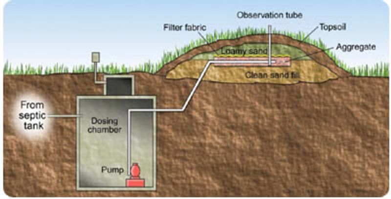 A schematic showing the typical cross-section of a sand mound.