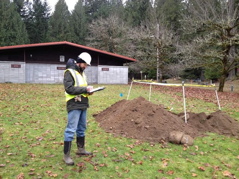 Mike Williams completing a site assessment at Cougar Park on Yale Reservoir.