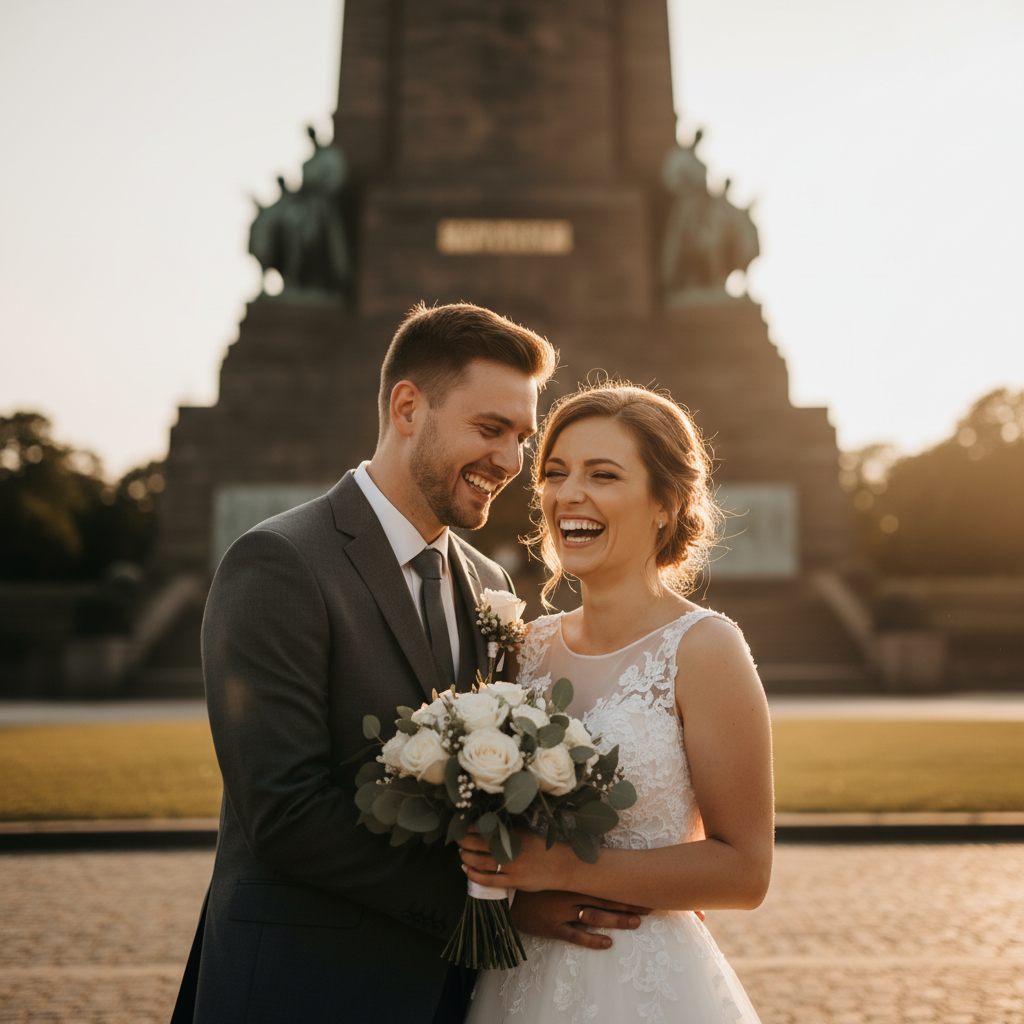 Brautpaar vor dem Völkerschlachtdenkmal in Leipzig