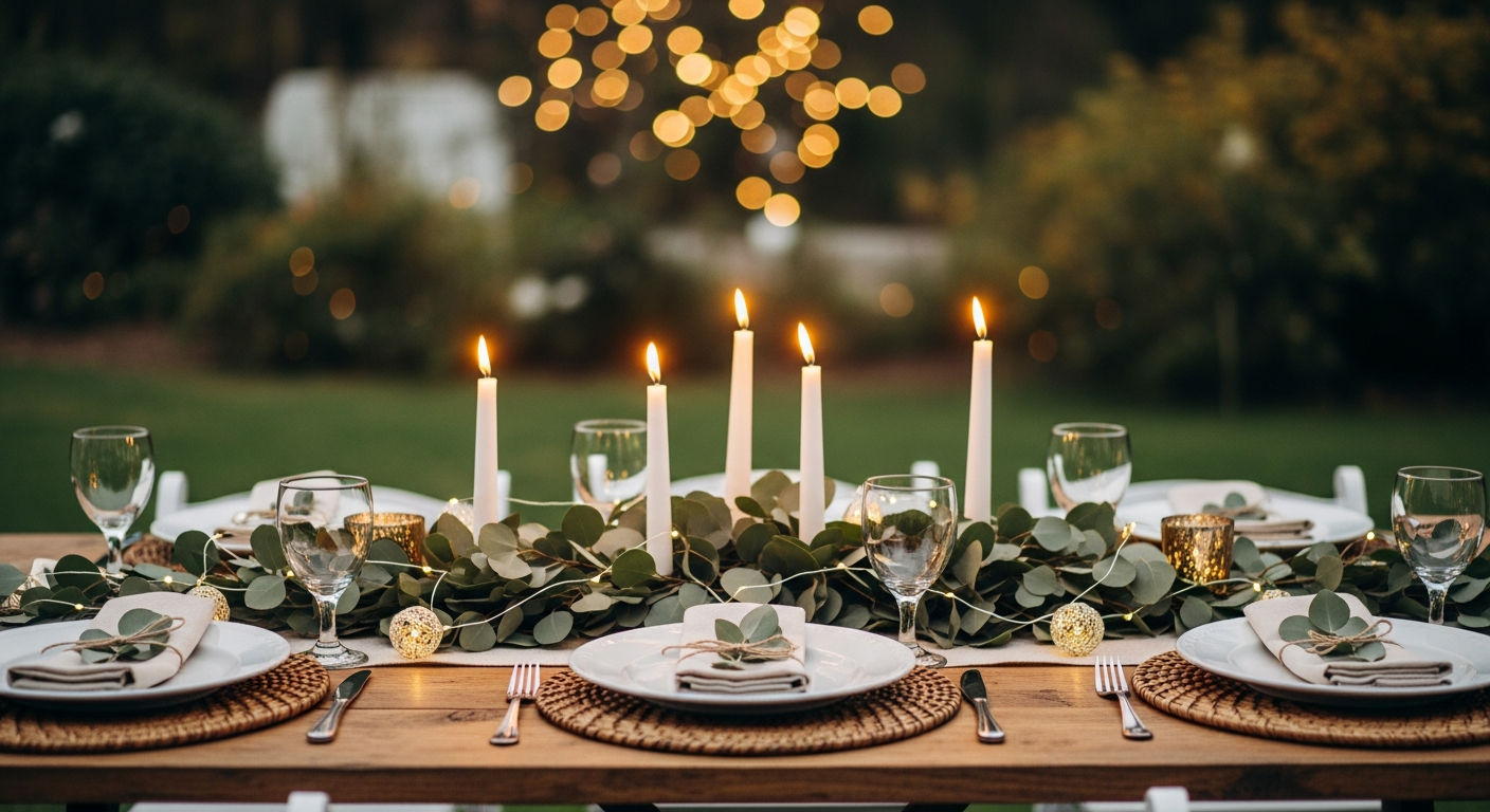 Kreative DIY Tischdekoration mit Kerzen und Eukalyptus