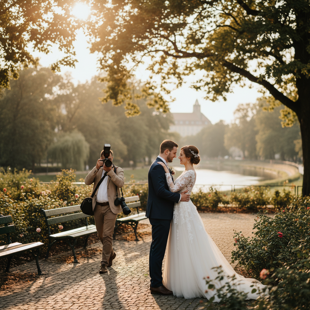 Hochzeitsfotograf Leipzig fotografiert Brautpaar im Clara-Zetkin-Park