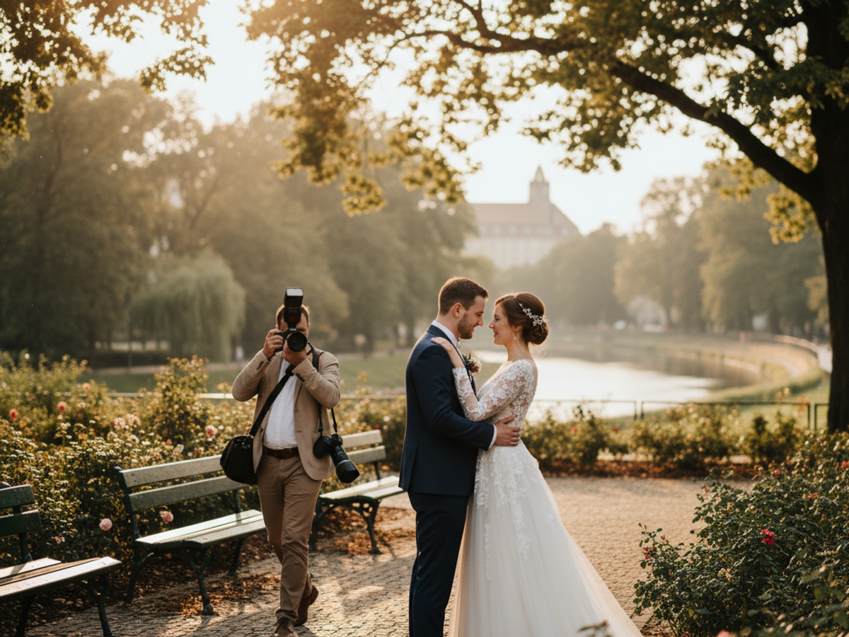 Hochzeitsfotograf Leipzig fotografiert Brautpaar im Clara-Zetkin-Park