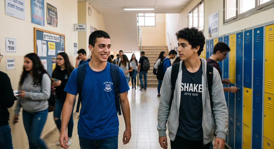 2 נערים הולכים במסדרון בית הספר 