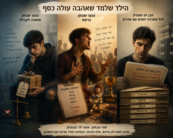 שלושה נערים שמייצגים דפוס של נתינה מתוך צורך באישור