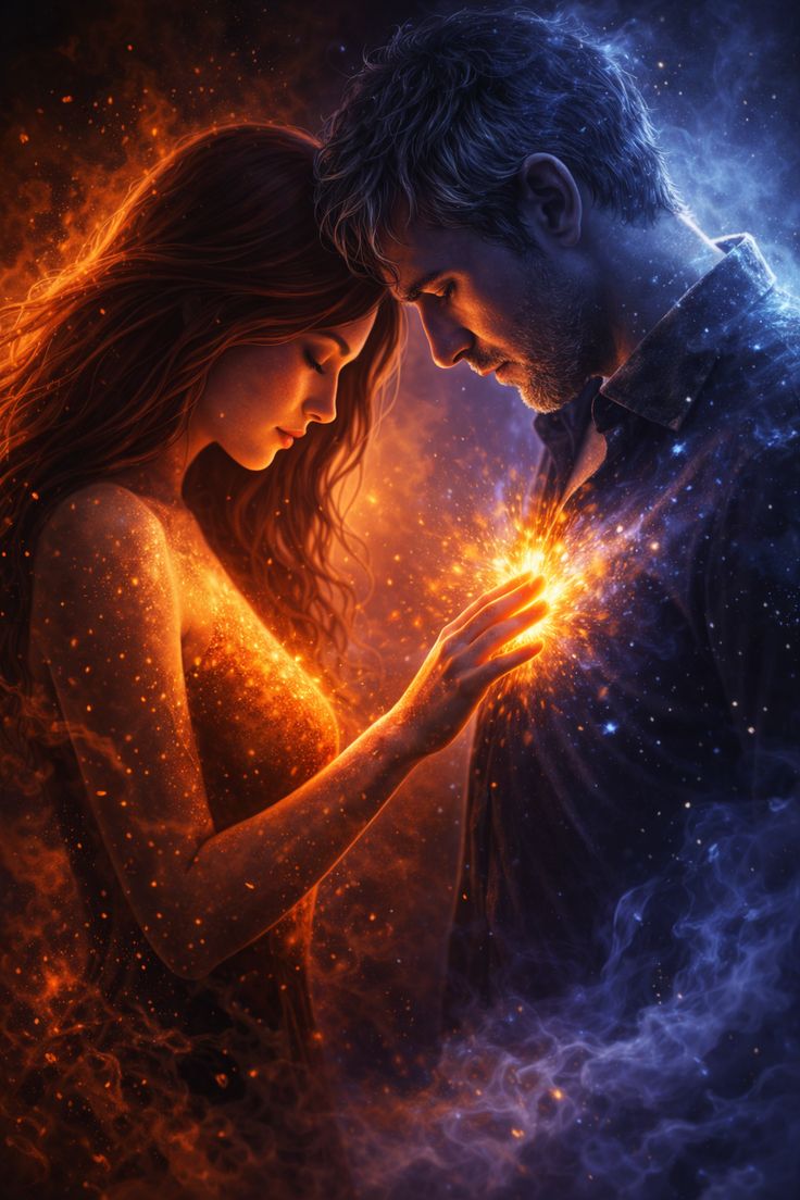 אישה וגבר קרובים נוגעים אחד לשני בלב