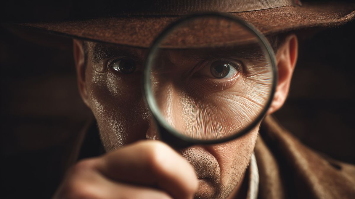 אדם מסתכל דרך זכובית מגדלת 