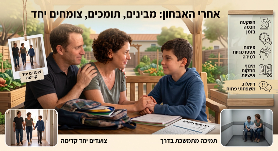 הורים יושבים עם בנם לאחר אבחון ה ADHD ותומכים בו