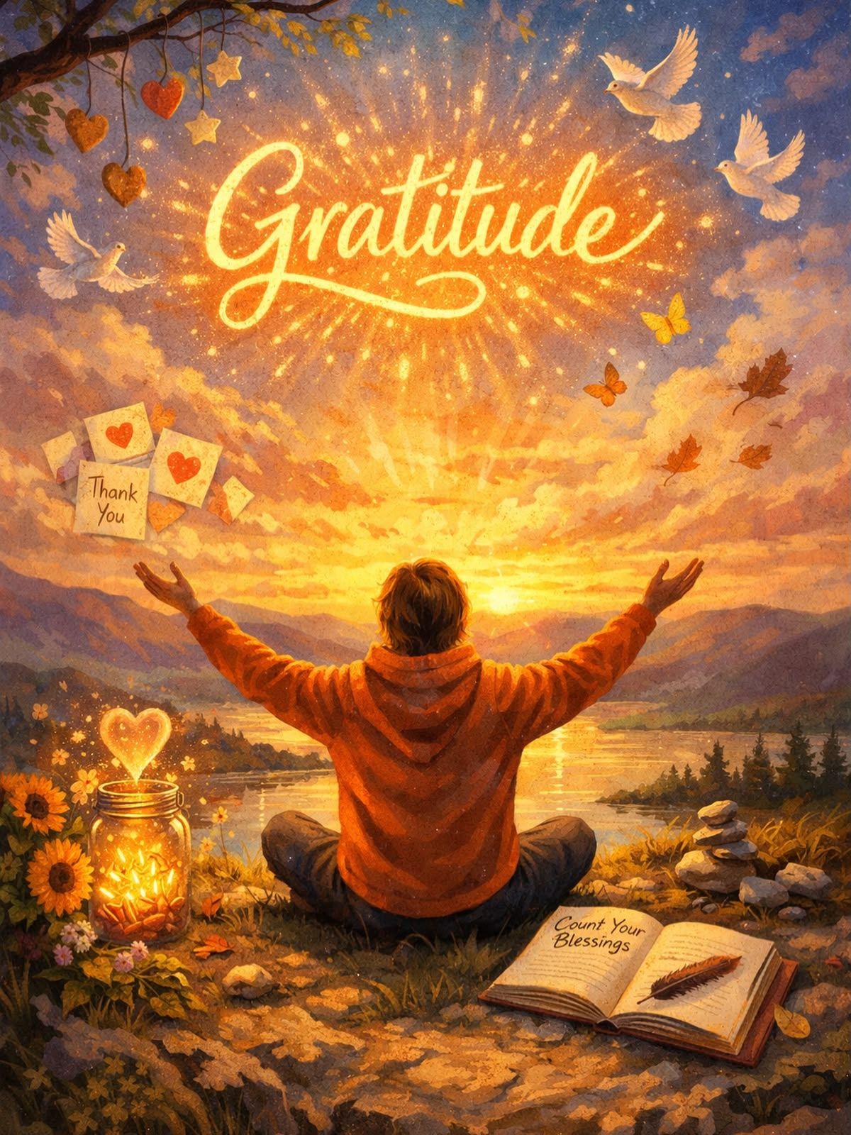 אדם יושב ידיים למעלה בהודיה