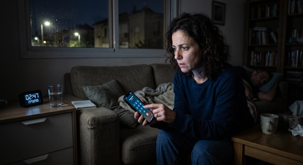 אמא באמצע הלילה עם טלפון ביד חושבת למי להתקשר אחרי שבנה סיפר שלא הוזמן למסיבה